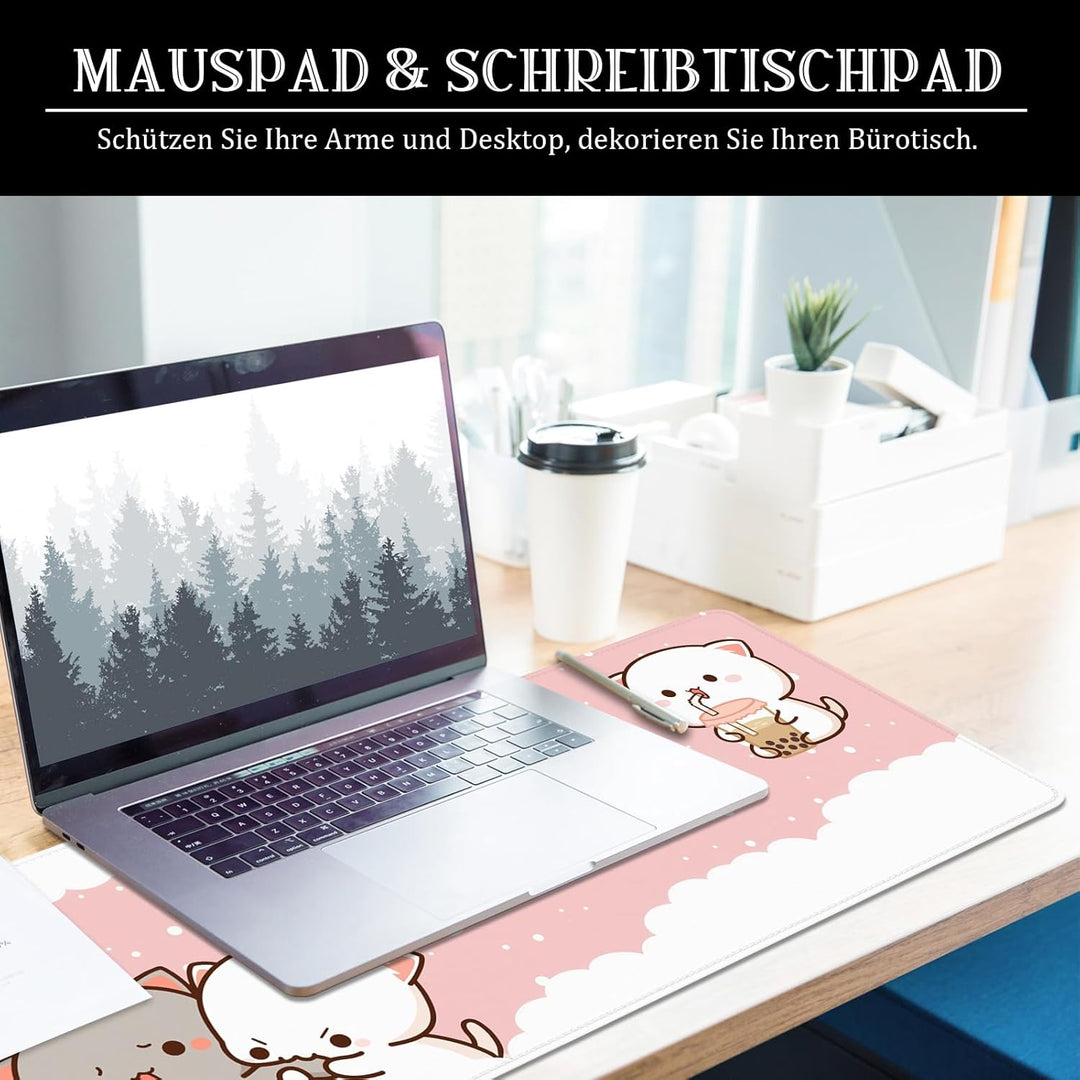 Katzen Mauspad Rosa Schreibtischunterlage Süss 80x30x0.3cm Kawai Gross Mousepad XL & Desk Pad (Süsse