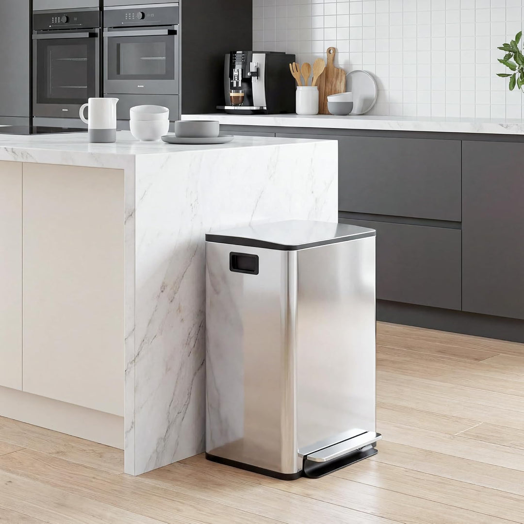 HOMCOM Mülleimer Küche 2x20 L Treteimer mit Softclose-Deckel Pedal Fingerabdruckfreie Edelstahl Müll
