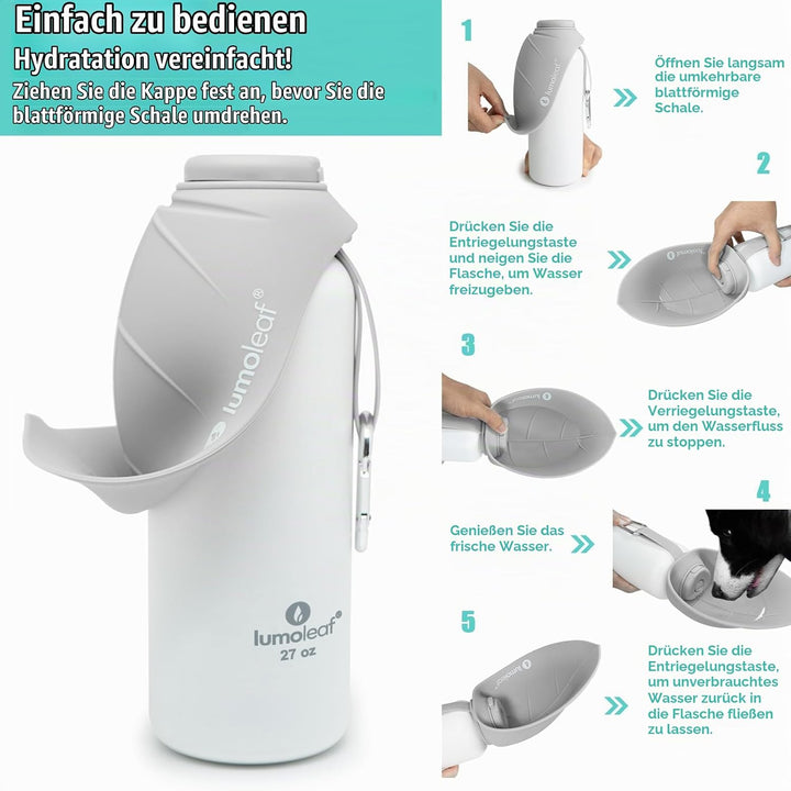 LumoLeaf Isolierte Edelstahl-Wasserflasche für Hunde, 800 ml – Hält Wasser stundenlang kühl oder war