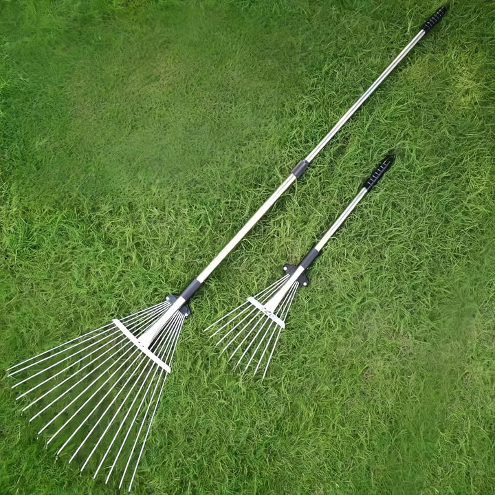 Laubrechen,Gartenrechen mit,Laubrechen mit Teleskopstiel,Langer Griff 85–175 cm mit erweiterbarem Ko
