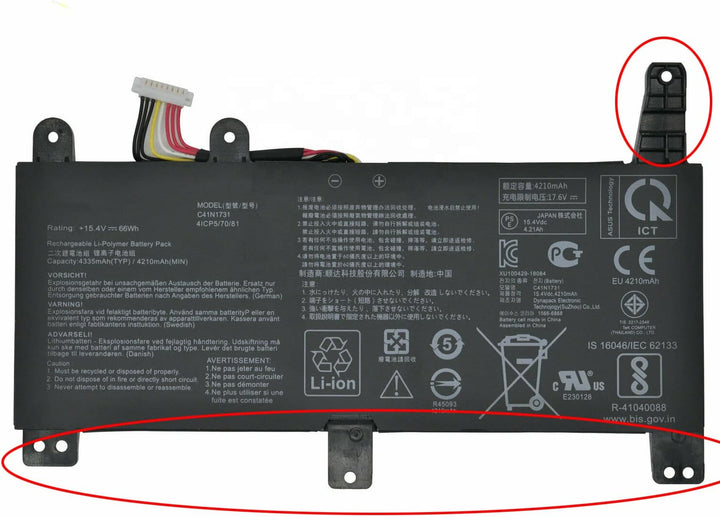 7XINbox C41N1731 15,4V 66Wh 4335mAh Laptop Akku Ersatz für Asus GL504 GL504GM GL504GS ROG Strix GL50