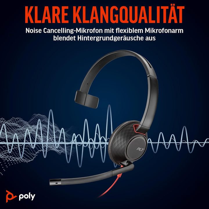 Schnurgebundenes Headset Poly Blackwire 5210 (Plantronics) Flexibler Mikrofonarm mit Noise Cancellin