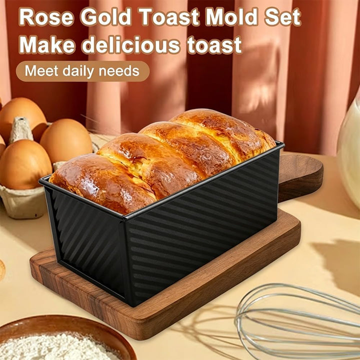 2 Stück Toastbrot Backform Mit Deckel 450g Teig Antihaft | Kastenform Mit Deckel, Schwarz Riffelung