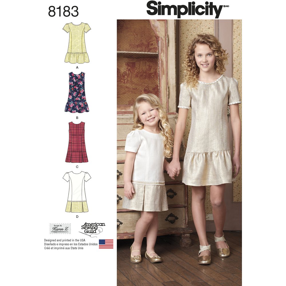 Simplicity Muster 8183 Kinder und Mädchen Kleid oder Jumper mit Rock Variationen, weiss