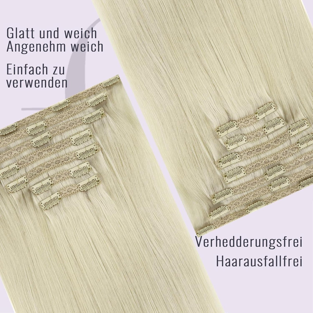 Fshine Echthaar Extensions Clip Weisse Blondine 40cm/16zoll Remy Haarverlängerung Echthaar Clip 120g