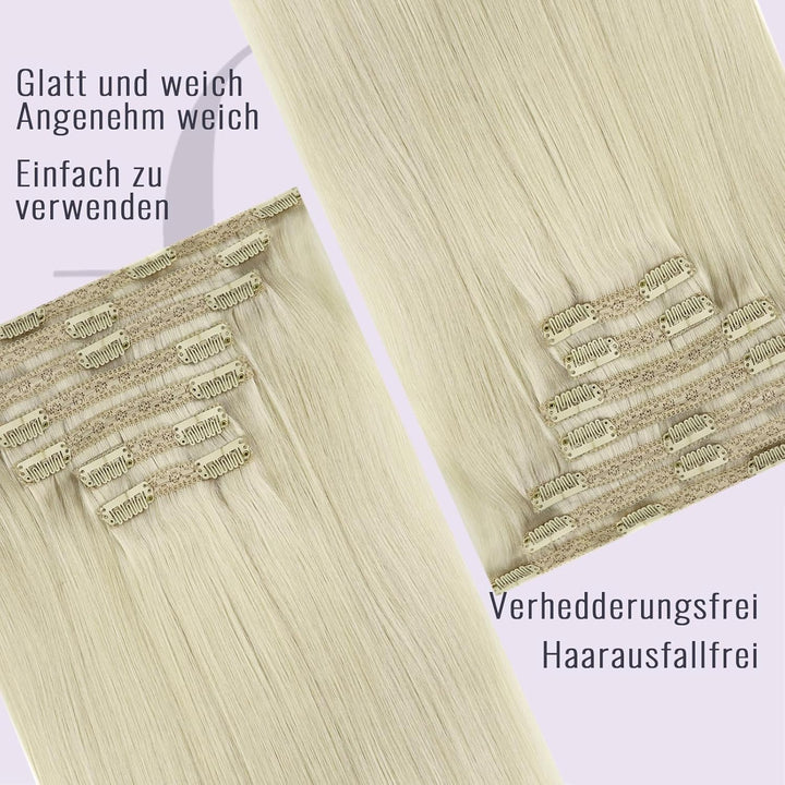 Fshine Echthaar Extensions Clip Weisse Blondine 40cm/16zoll Remy Haarverlängerung Echthaar Clip 120g
