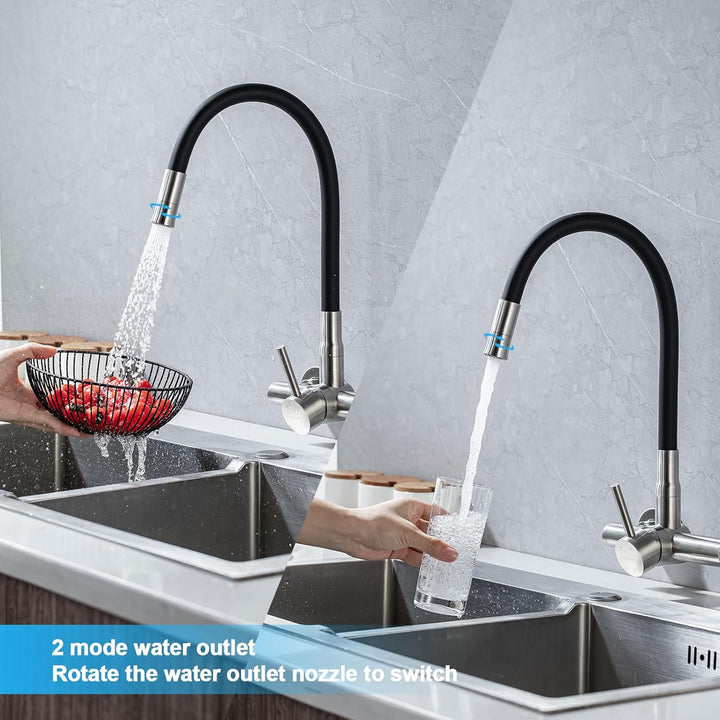 Wasserhahn Küche Wandmontage,Edelstahl Wandarmatur Küche mit 2 Wasserstrahlarten, Küchenamatur mit F