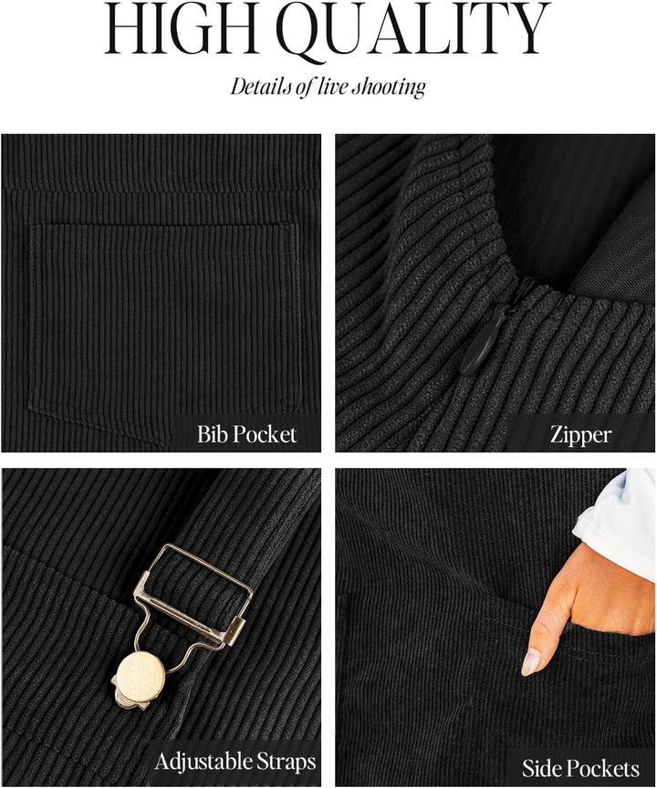 CUPSHE Damen Latzrock Quadratischer Ausschnitt Hosenträger Taschen Cord Latzkleid Overallkleid Freiz