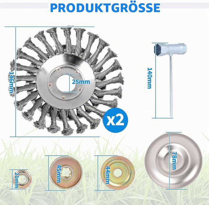 SWAWIS 2 Stück Profi Unkrautbürste für Freischneider 150×25,4mm Drahtbürste Freischneider Wildkrautb