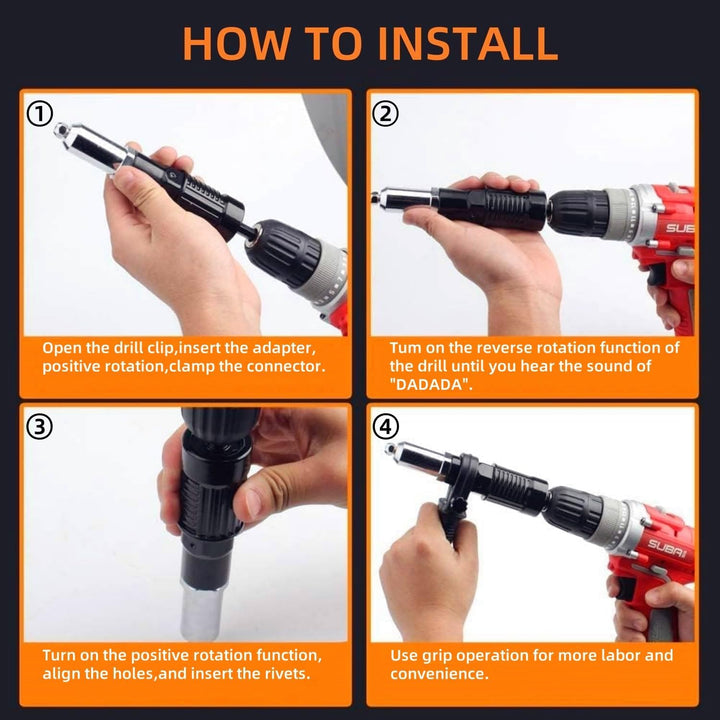 Rivet Gun Adapter with Removable Plastic Handle, Electric Rivet Gun Head, Cordless Riveting Drill To