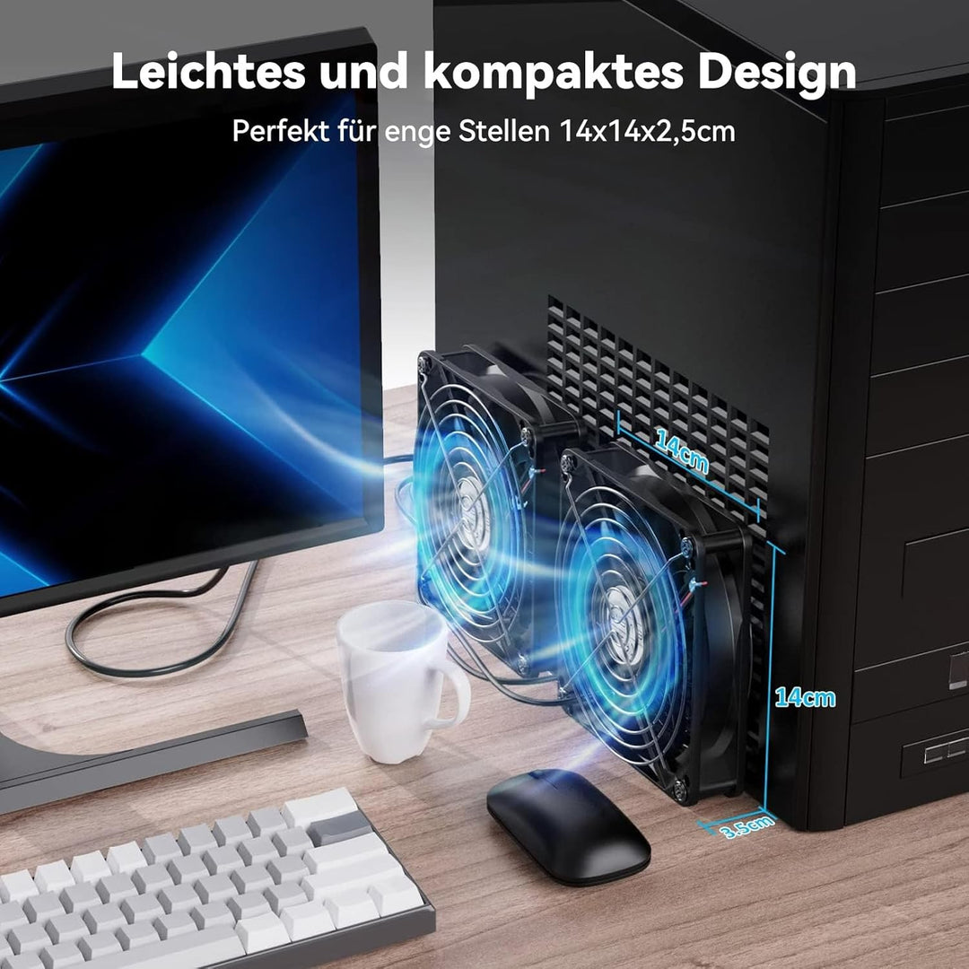 ELUTENG 2 in 1 USB Ventilator 140mm USB Lüfter 5V, Doppel PC Ventilator USB Computer Lüfter 140mm Kl