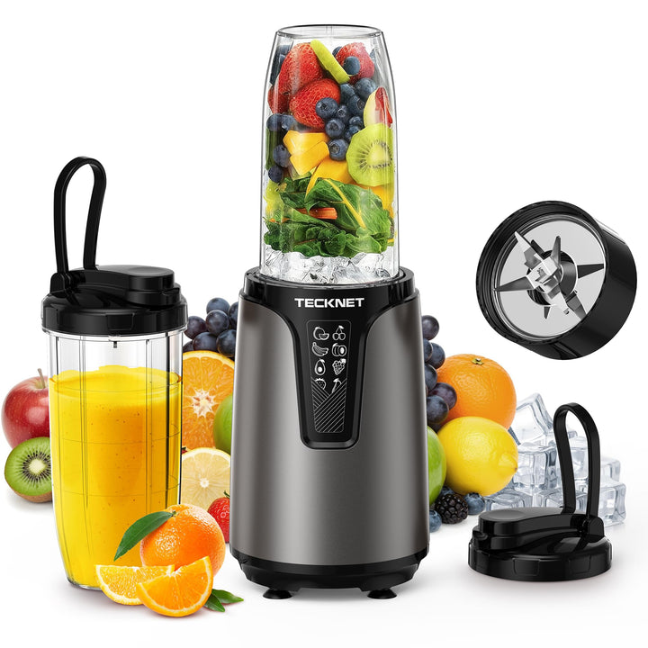 TECKNET 1000W Smoothie Maker mit 2x600ml Tragbare Becher Grau, Grau