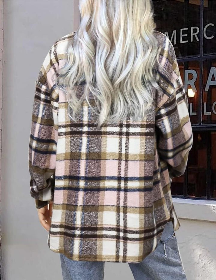 Zeagoo Damen Hemdjacke Karierte Hemdbluse Langarm Loose Shacket Flanell Jacke mit Knöpfen Übergangsj