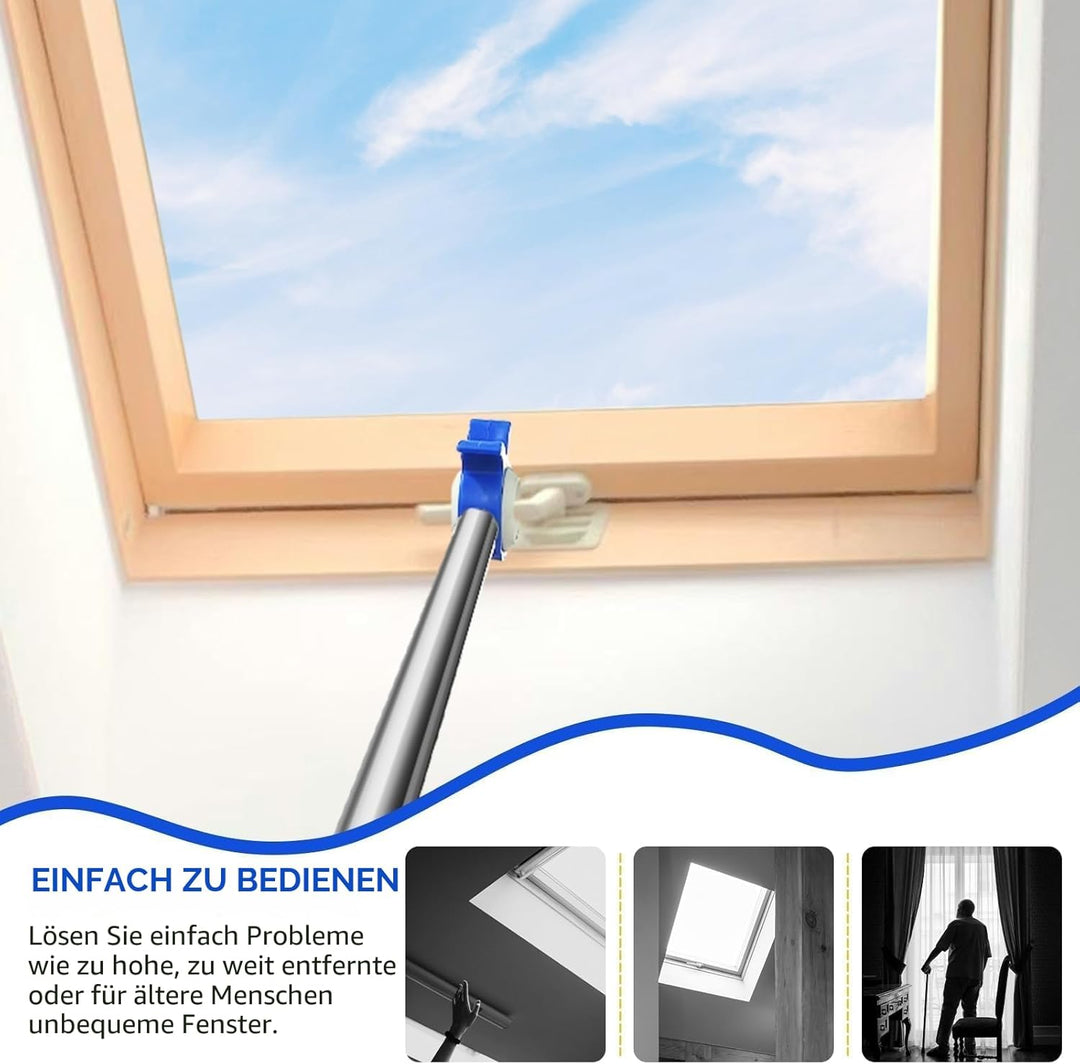 Fenstergriff Verlängerung mit Stockhaken für Dachfenster - Fensteröffner mit Dachhaken, 110cm Edelst