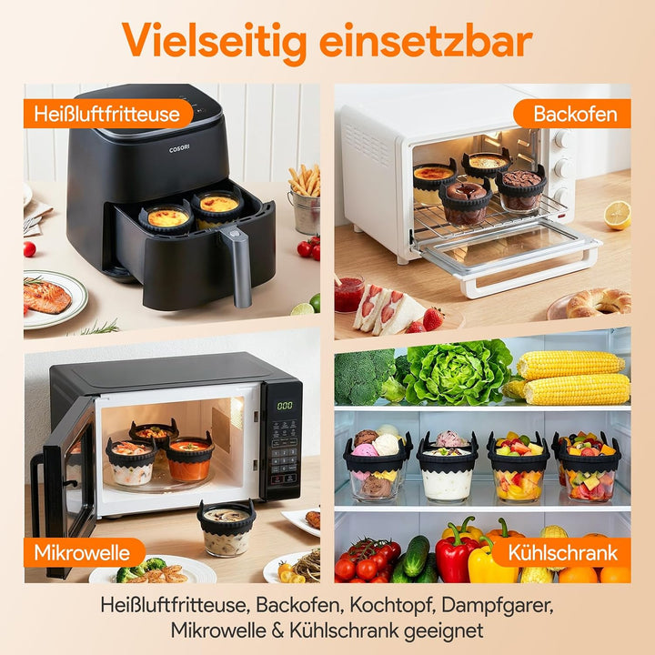 4 Stück Glas Muffinform für Heissluftfritteuse, Heissluftfritteuse Antihaftbeschichtet, Wiederverwen