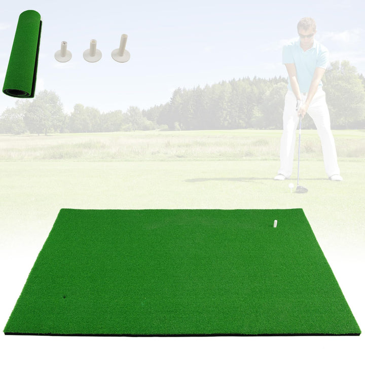 GYMAX Golf Abschlagmatte, 150 x 100 x 2,7 cm, Faltbare Golf Übungsmatte mit 2 Abschlagpositionen & 3