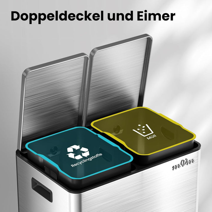 mVm Mülleimer Küche,60 Liter Treteimer,2x30L Doppelter Abfalleimer 2er-Mülleimer Mülltrennung mit In
