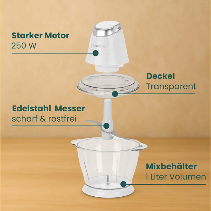 Clatronic MZ 3579 Multizerkleinerer, 2 in 1 Multizerkleinerer und Ice Crusher in Einem, 250 Watt, we