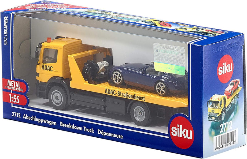 siku 2712, Abschleppwagen, 1:55, Metall/Kunststoff, Gelb, ADAC-Optik, Inkl. abzuschleppendem Spielze