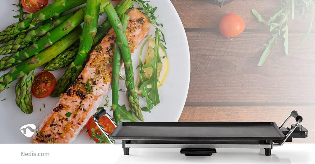 Nedis FCTE110EBK50 Teppanyaki-Grill – 50cm Grillplatte – 2.000W – Temperaturregelung – Antihaftbesch