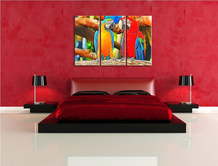 Verliebtes Papageienpärchen3-Teiler Leinwandbild 120x80 Bild auf Leinwand, XXL riesige Bilder fertig
