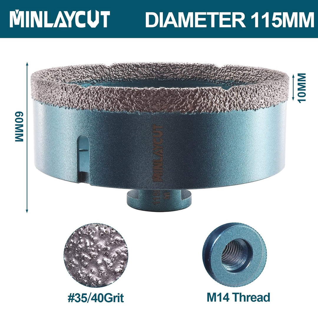 MINLAYCUT Diamant Fliesenbohrer 115mm M14 Diamant Lochsäge Fliesen für Porzellan Fliese Keramik Gran
