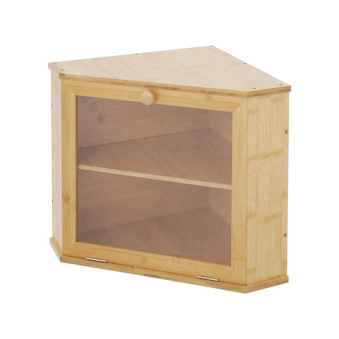 Doppelschichtige Brotkasten Dreieckiges Design für die Küchenarbeitsplatte, Bambus Brotbox mit magne