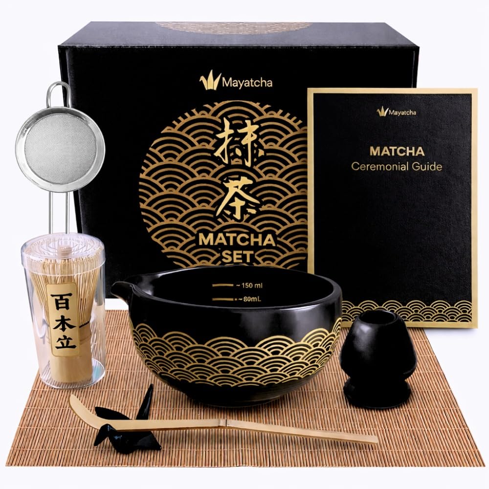 Matcha Set Japanisch, Matcha Besen Set 8-teilig – Premium Bambus Matcha Whisk (Chasen), Matcha Schal