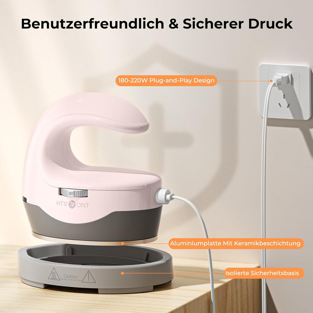 HTVRONT Transferpresse Mini Heizpresse & Hitzepresse mit 3 Heizstufen, kompakte tragbare Heisspresse