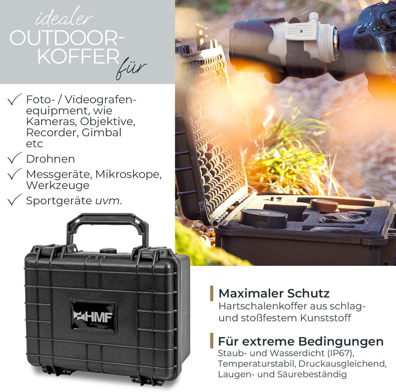 HMF ODK100 Outdoor-Fotokoffer, Transportkoffer mit Rasterschaumstoff | 23 x 19 x 11 cm, 23 x 19 x 11