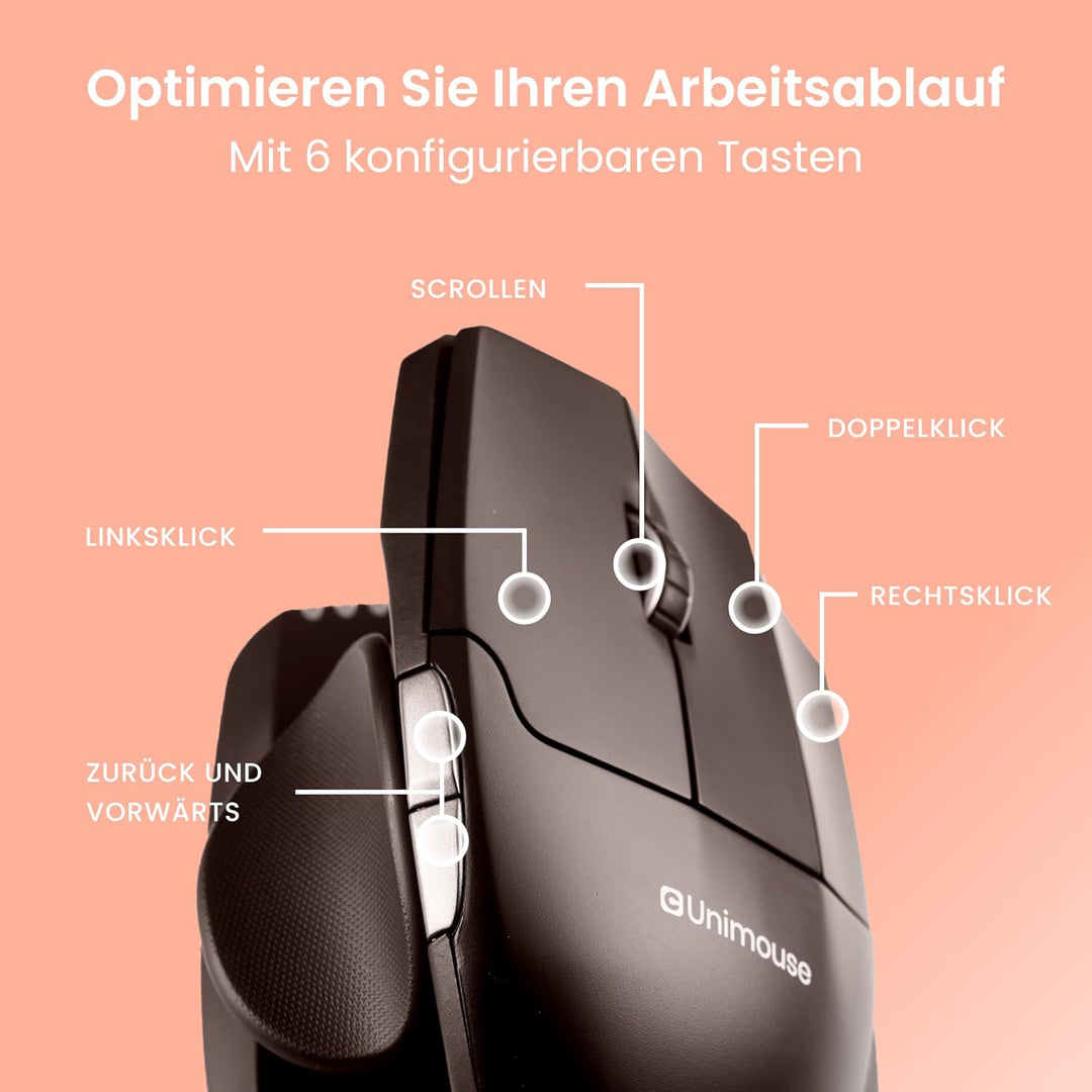 Contour Unimouse Ergonomische Maus | Einstellbare Neigung von 35°-70°, 6 programmierbare Tasten, Dau