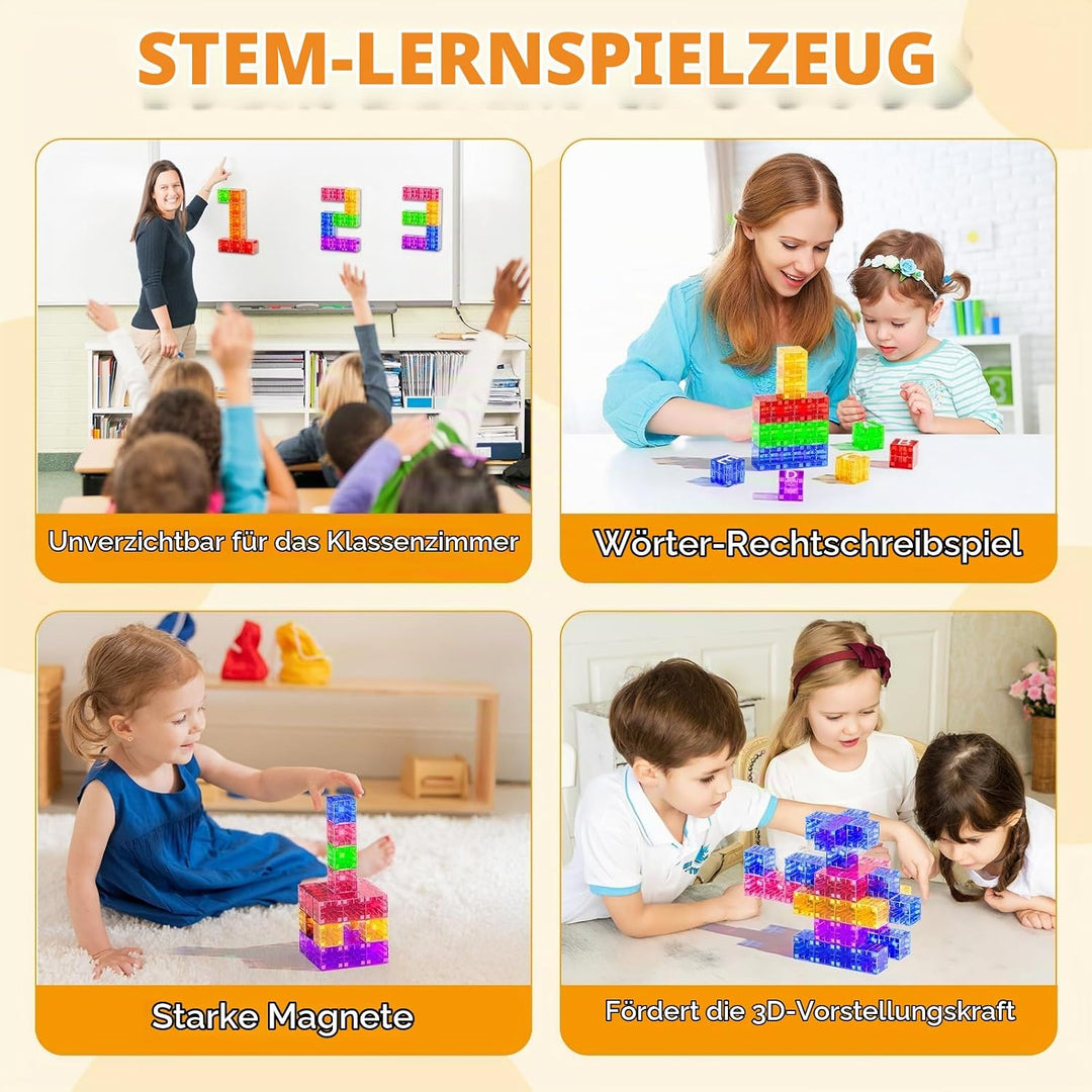 Magnetische Bausteine, Magnetische Bauwürfel für Kleinkinder von 1 bis 3 Jahren, Jungen und Mädchen,