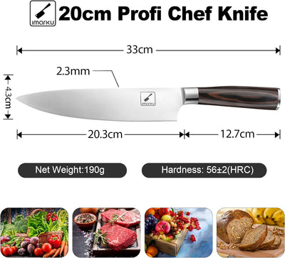 Kochmesser-imarku 20cm Profi Küchenmesser Chef Messer Allzweckmesser aus Carbon-Edelstahl, Ultrascha
