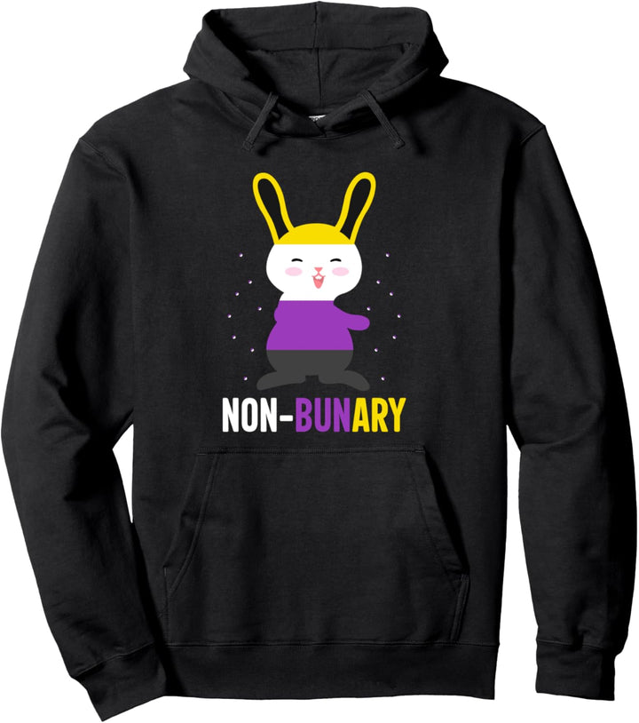 Nicht-Bunary Non Binary Genderqueer Pride Flag Bunny Pullover Hoodie