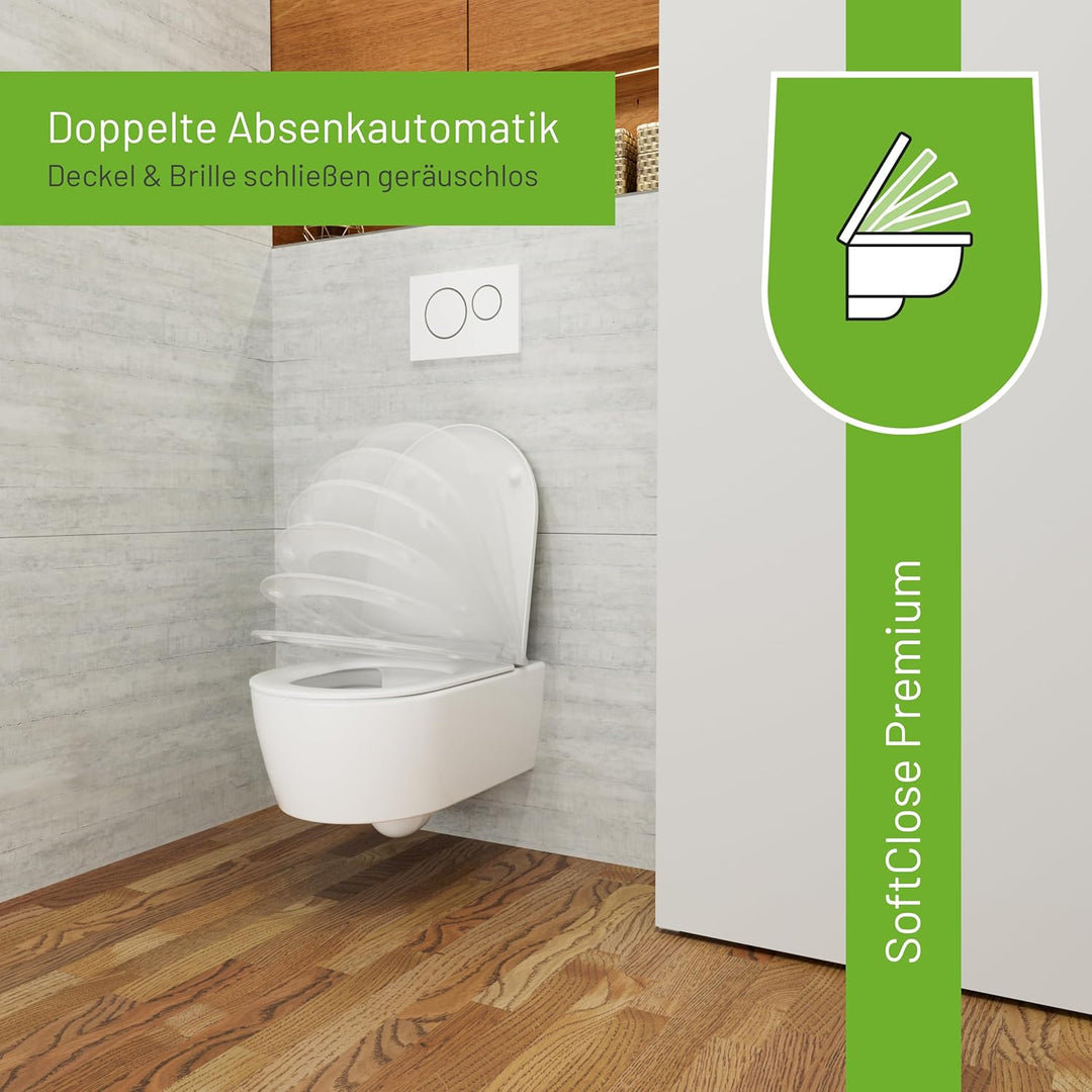 LUVETT® D350 Toilettendeckel mit Absenkautomatik D Form Weiss - SoftClose Klodeckel Abnehmbar - Klob