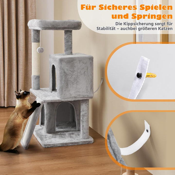 Yaheetech Kratzbaum, Stabiler Katzenbaum 106 cm H Katzenkratzbaum, mit 2 Häuschen und Spielball, Spi