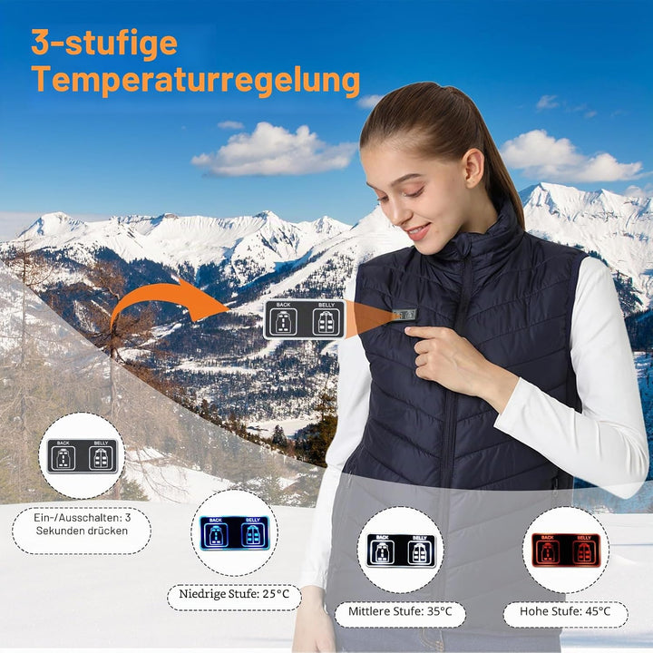 Beheizbare Weste, 3 Temperaturregelung mit 9/13/17 Heizzonen, USB-Aufladbare Heizweste, Beheizbare J