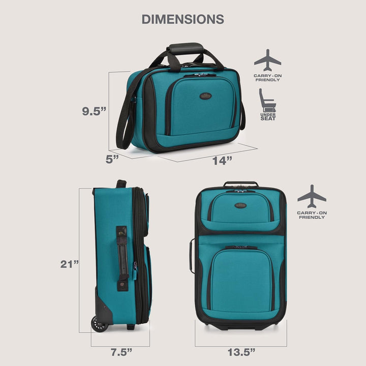 U.S. Traveler Rio Rugged Fabric Expandable Carry-on Luggage Set 2 Wheel Blaugrün/ein Hauch Von Parad