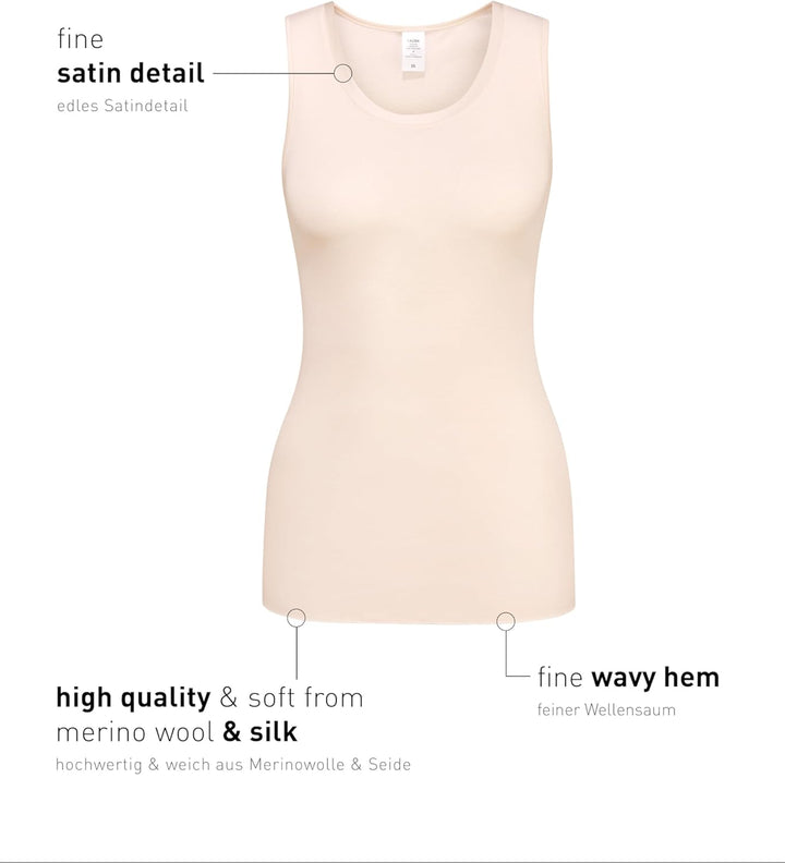 CALIDA True Confidence Tank-Top aus Wolle-Seide Damen, aus Merinowolle und Seide, wärmend, temperatu