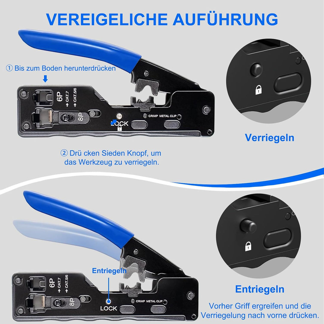 Netzwerk Werkzeug Set, Pass Through RJ45 Crimpzange für Cat5/Cat6/Cat7 mit 20x RJ45 Stecker, Netzwer
