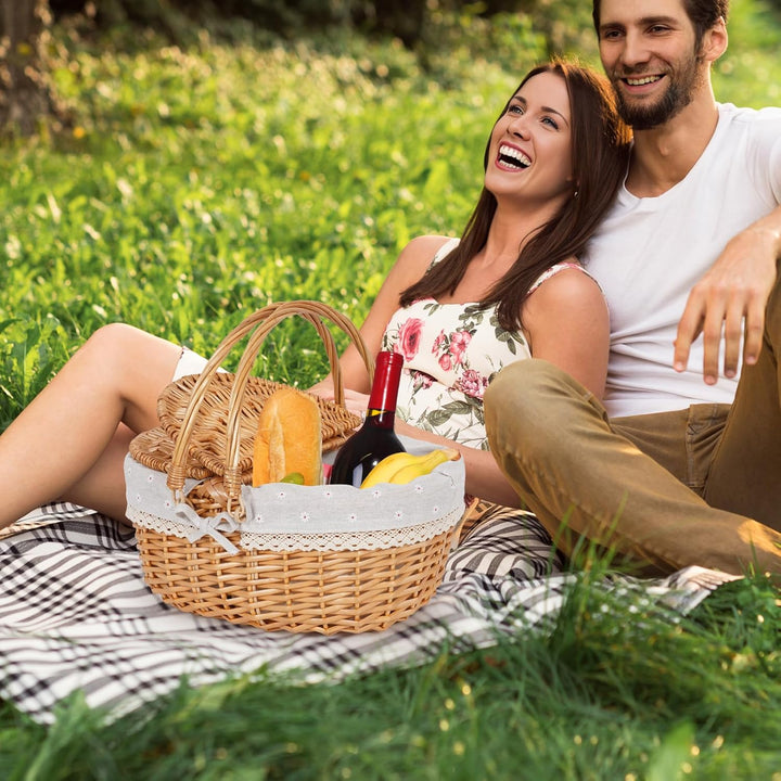 Wicker Picknickkorb mit Griff, 38 cm grosser leerer Picknickkorb mit Deckel und abnehmbarem Futter,