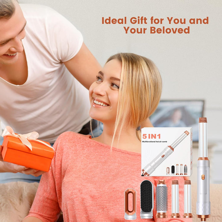 Hairstyler 5 in 1 Hair Styler Set, Haarstyler mit Luft Lockenstab Föhn Thermal Brush Glättbürste, Mu