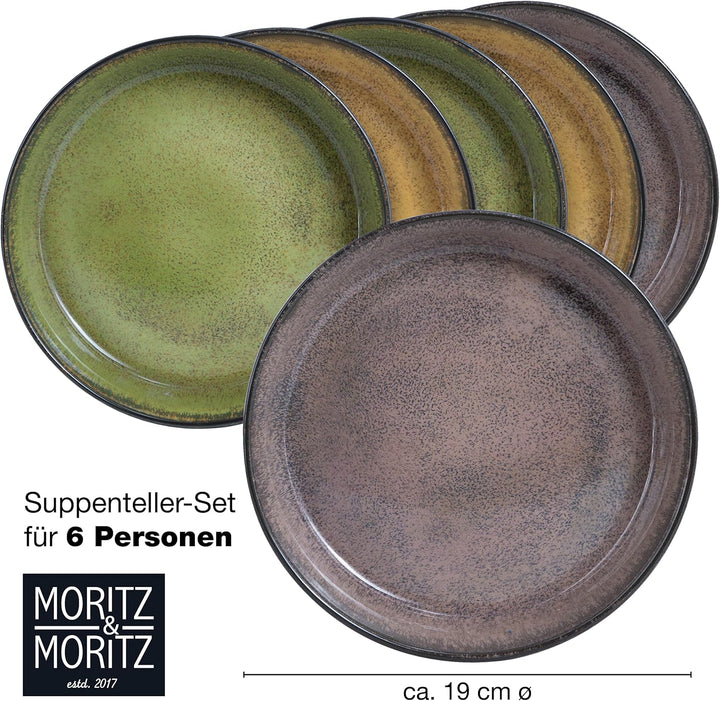 Moritz & Moritz VIDA 6er Suppen Teller Set Gelb-Grün-Rosa - Suppenteller für 6 Personen - Porzellan