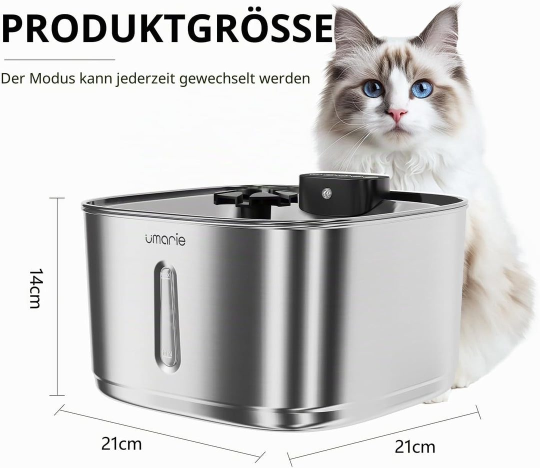 Katzenbrunnen Edelstahl Kabellos,7 Filters,mit Bewegungsmelder - 3,2L Leiser Trinkbrunnen für Katze
