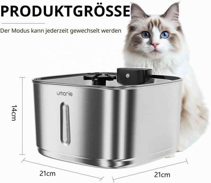 Katzenbrunnen Edelstahl Kabellos,7 Filters,mit Bewegungsmelder - 3,2L Leiser Trinkbrunnen für Katze