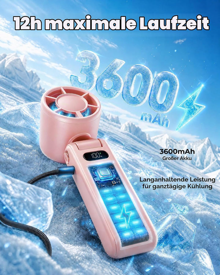 TUNISE Tragbarer Ventilator, Handventilator mit 3600mAh Akku, Mini Ventilator mit magnetischem Clip,