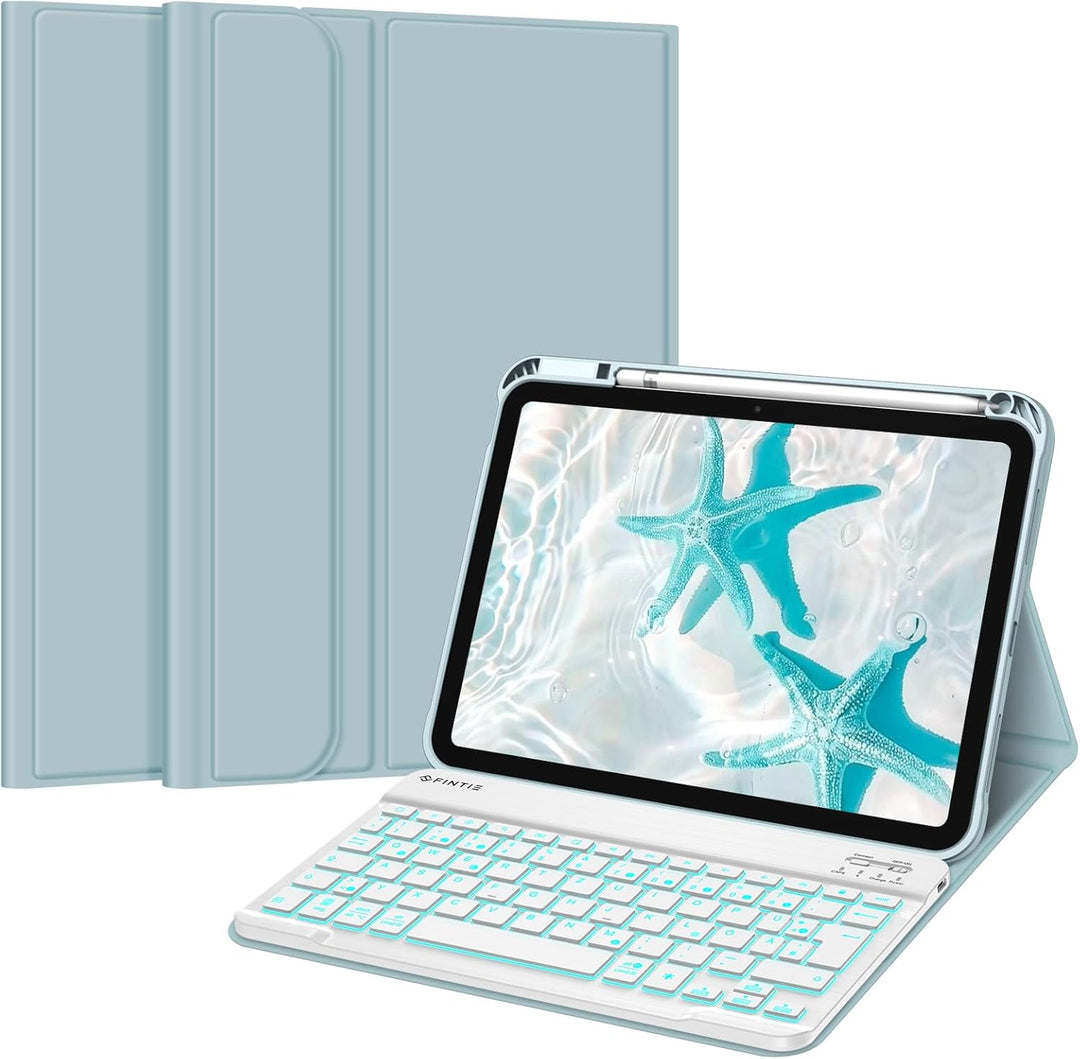 Fintie Tastatur Hülle für iPad 10. Generation 2022 (10.9 Zoll), Keyboard Case mit 7-farbig Beleuchte