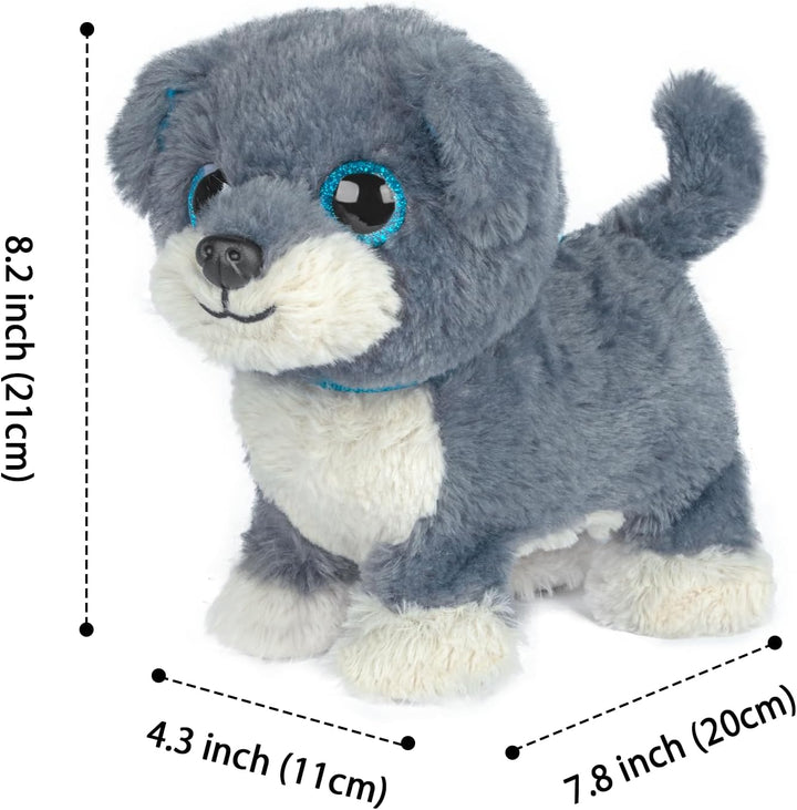 YH YUHUNG Interaktiver Hund mit Leine Grau, Schnauzer Welpe Spielzeug, Läuft & Bellt per Knopfdruck,