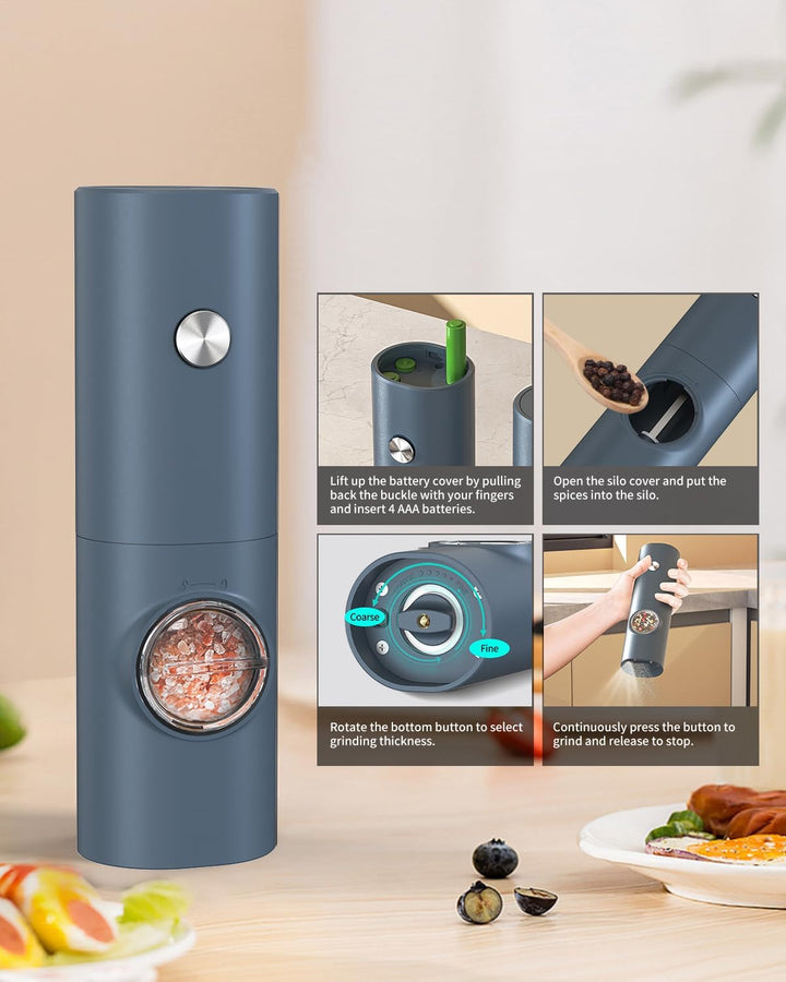 CIRCLE JOY Salz und Pfeffermühlen Elektrische 2er Set Batteriebetriebenen Gewürzmühle mit Basis, Wei