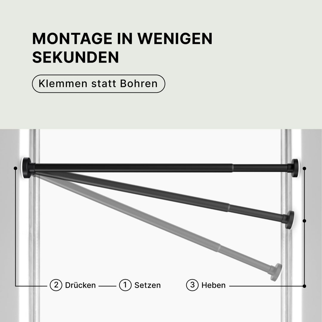 MEISENBERG Vorhangstange ohne Bohren 50-80cm - Gardinenstange zum Klemmen - Schwarz - Spannstange Au